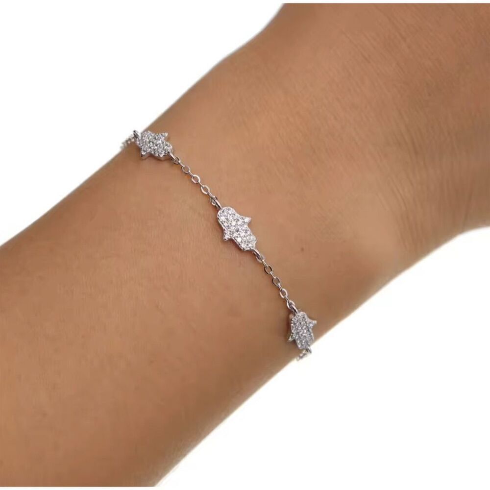 Sterling Silver Hamsa Charm Pendant Bracelet Dainty Anniversary Birthday Gift